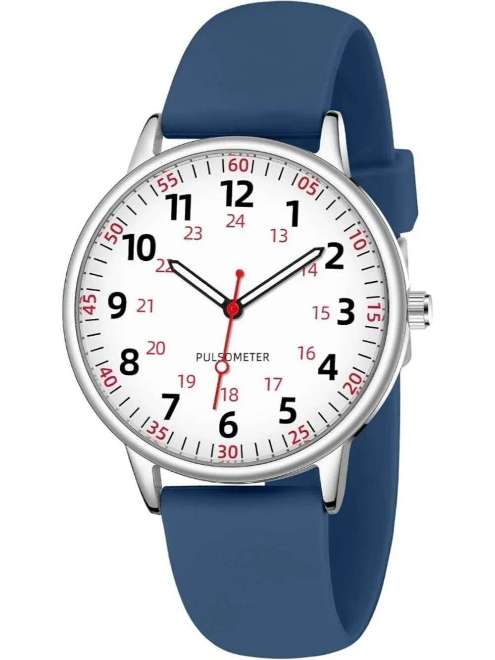 Women's Blue Analog Silicone Rubber Band Second Hand Nursing Waterproof Watch